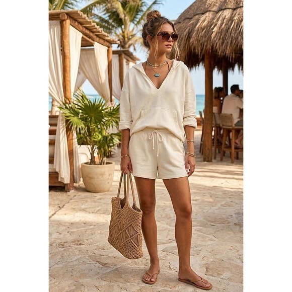 Timing LA Other - Timing LA NWT Cream/white Hoodie and Shorts Two Piece vacation Lounge Medium